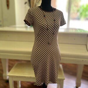 Brown Checkered Midi-Length Dress